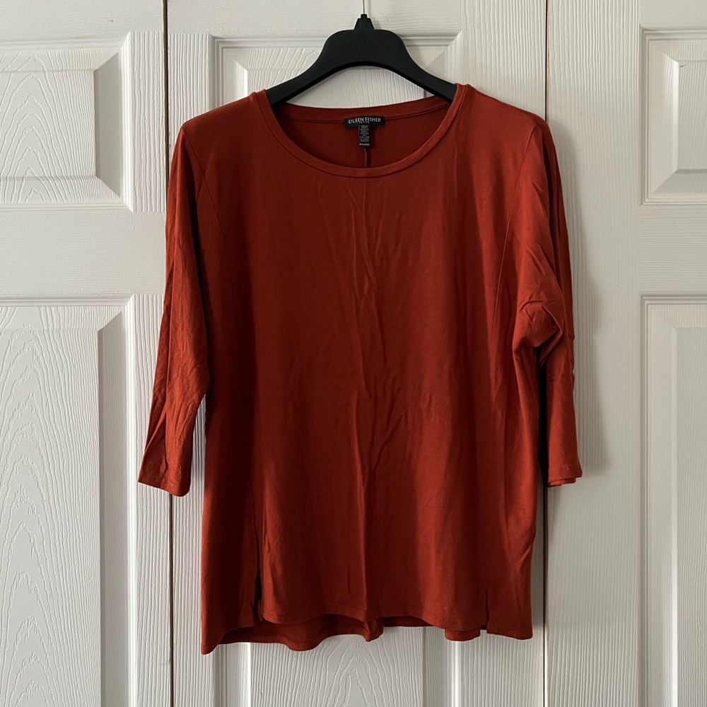 Eileen Fisher Viscose Round Neck 3/4 Sleeve Top